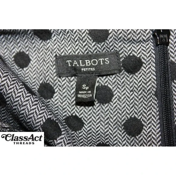 Talbots Dress polka dot Faux Wrap Black 3/4 Sleeve Back Zipper Petite Small - Picture 5 of 5